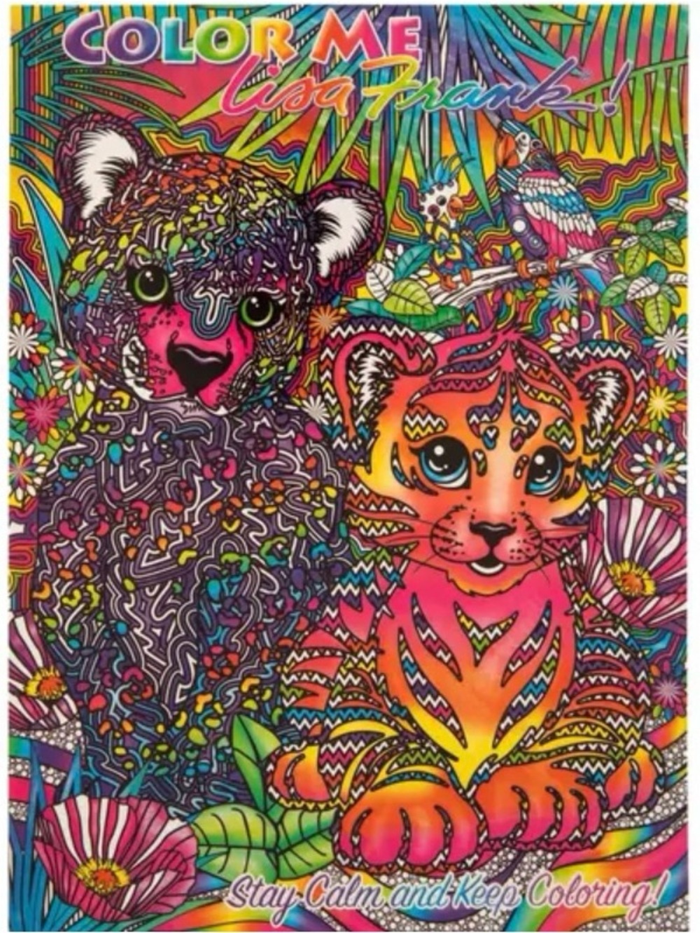 Lisa Frank Neon Jungle Cubs Art Print - Pink Orange Yellow Green Blue Purple